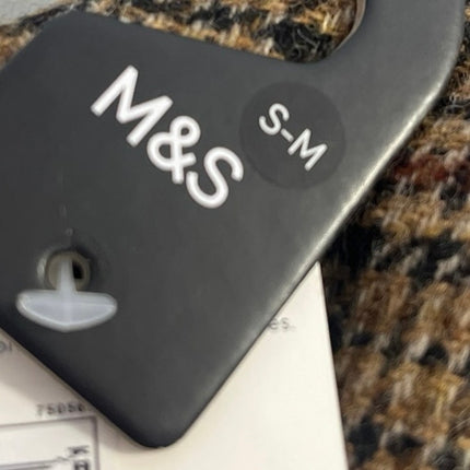 M&S Mark & Spencer Sartorial Brown Wool Plaid Checkered Newsboy Flat Cap Sz S-M