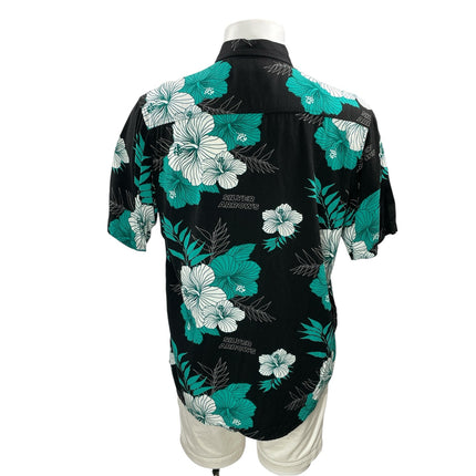 AMG Petronas Mens Black Short Sleeve Floral Short Sleeve Button Down Shirt Top L