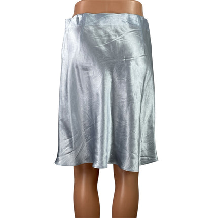 Aritzia Babaton Womens Blue Silk Satin Elastic Waist Straight Mini Slip Skirt 10