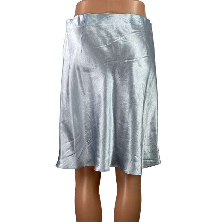 Aritzia Babaton Womens Blue Silk Satin Elastic Waist Straight Mini Slip Skirt 10