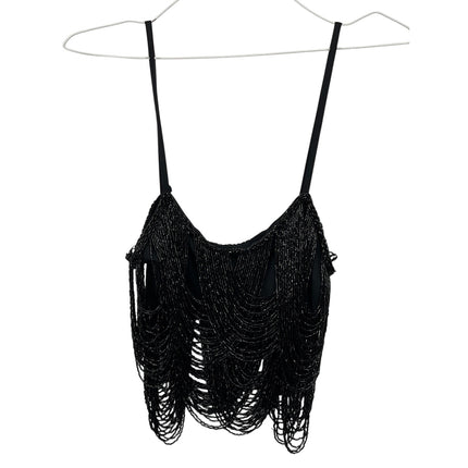 Zara Women's Black Sleeveless Beaded Fringe Cami Camisole Crop Tank Top Size XS