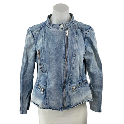 Rebecca Taylor Women's Blue Long Sleeve Full Zip Moto Biker Denim Jean Jacket S