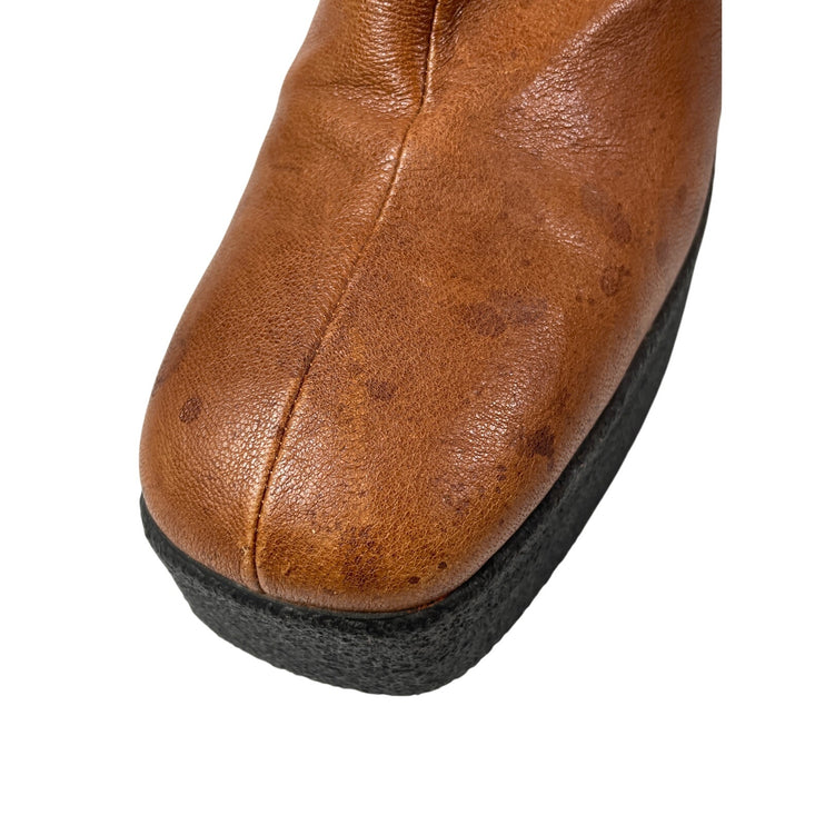 Brother Vellies Empire Women's Brown Platform Heels Square Toe Ankle Boots Sz 10