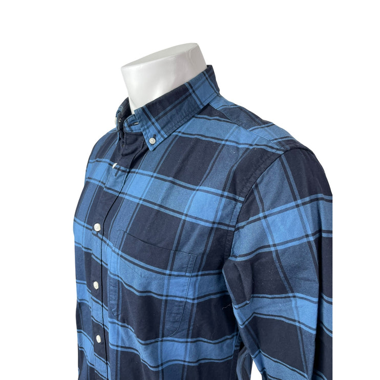 J.Crew Men's Blue Plaid Flannel Slim Oxford Long Sleeve Button Down Shirt Top M