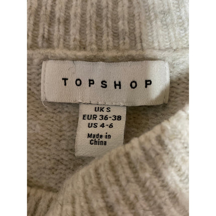 Topshop Women's Beige Wool Rib Knit Crew Neck Long Sleeve Crop Sweater Top Sz S