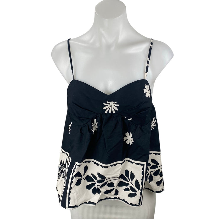 NEW Zara Womens Black Floral Smocked Sleeveless Flare Peplum Camisole Tank Top M