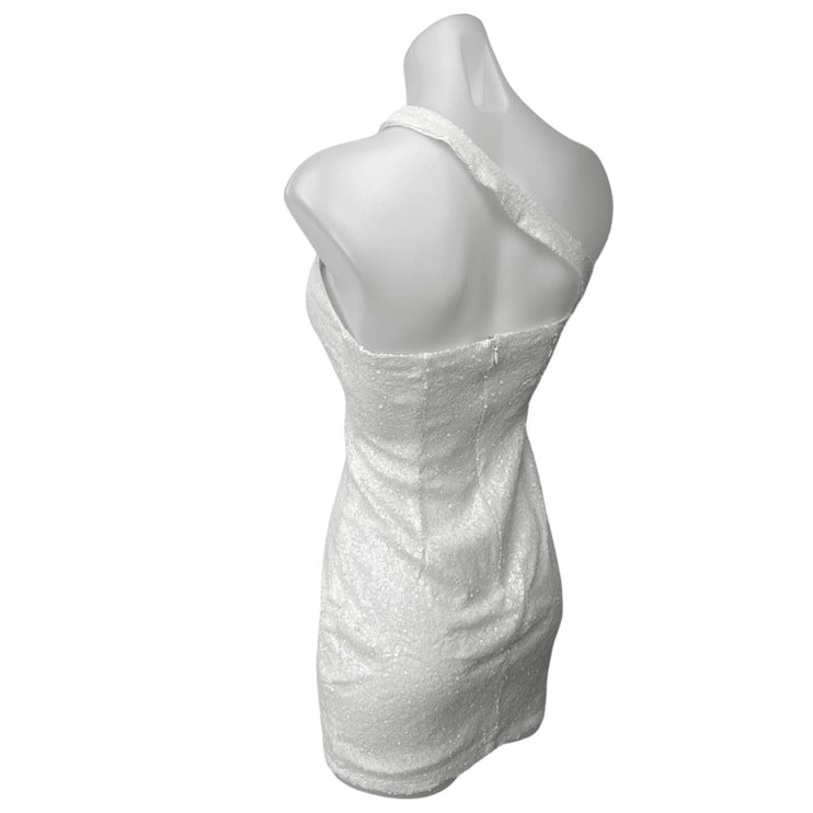 Superdown White Sequin Embellished Sleeveless One Shoulder Mini Bodycon Dress XS