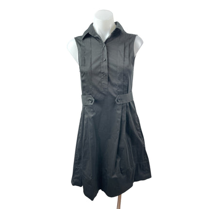 Theory Women's Black Sleeveless Pintucked Button Front Fit & Flare Mini Dress 4