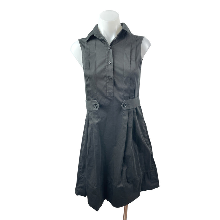 Theory Women's Black Sleeveless Pintucked Button Front Fit & Flare Mini Dress 4