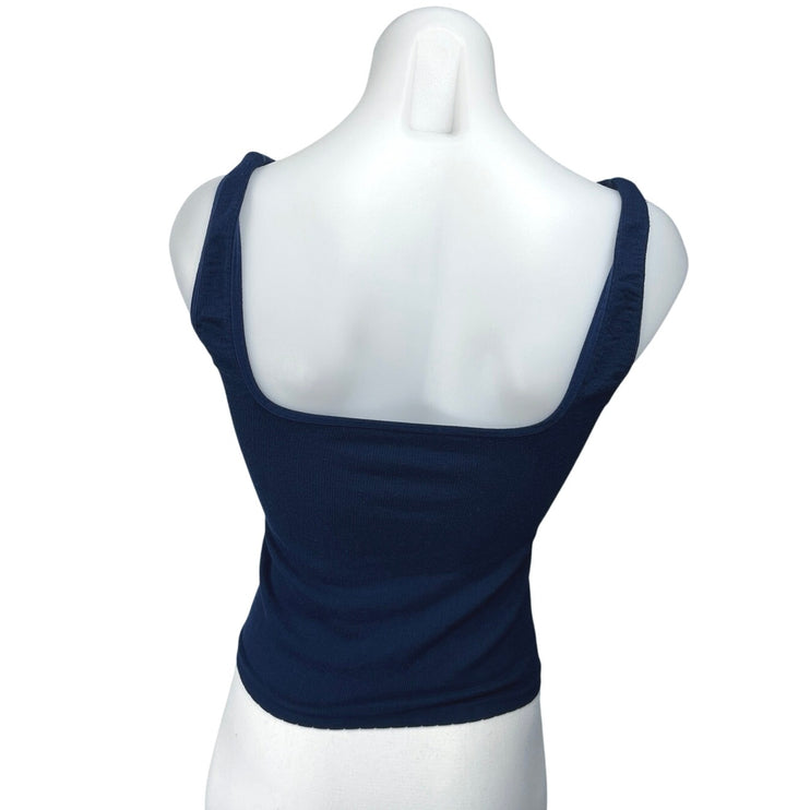 Anthropologie Women's Blue Rib Knit Sleeveless Stretch Crop Sweater Tank Top S/M