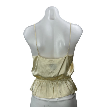 Reformation Yellow 100% Silk Satin Sleeveless V Neck Cami Peplum Tank Top Size S