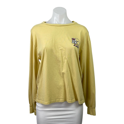 Vans Women's Yellow Long Sleeve Crew Flower Embroidered T Shirt Tee top Size M