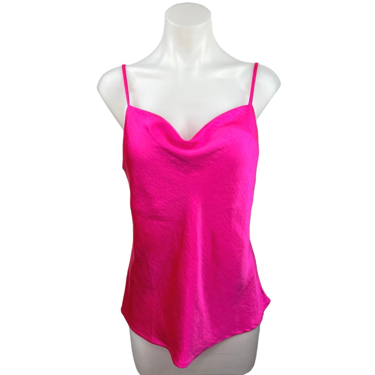 Skies Are Blue Hot Pink Silk Satin Cowl Neck Spaghetti Straps Cami Tank Top Sz S