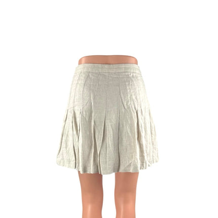 Aritzia Wilfred Beige 100% Linen High Waisted A Line Pleated Mini Skirt Size 2