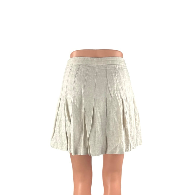 Aritzia Wilfred Beige 100% Linen High Waisted A Line Pleated Mini Skirt Size 2