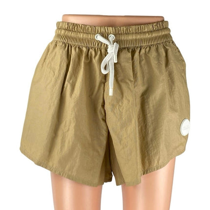 Triangl Women's Gold Tan Elastic High Waist Wide Leg Mini Windbreaker Shorts M