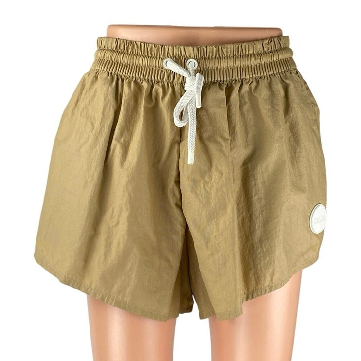 Triangl Women's Gold Tan Elastic High Waist Wide Leg Mini Windbreaker Shorts M