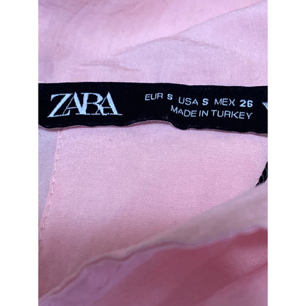 Zara Women's Pink Collared 3/4 Sleeve Button Down Oversized Pocket Shirt Top S