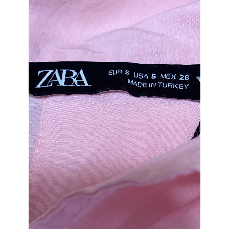 Zara Women's Pink Collared 3/4 Sleeve Button Down Oversized Pocket Shirt Top S