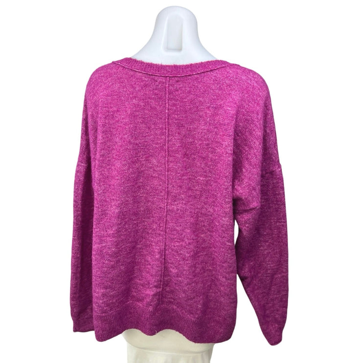 Lucky Brand Women's Purple Wool V-neck Long Sleeve Pullover Sweater Top Size L