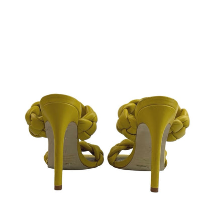 Steve Madden Kenley Yellow Braided Woven Leather Square Toe Heels Sandals Sz 6.5