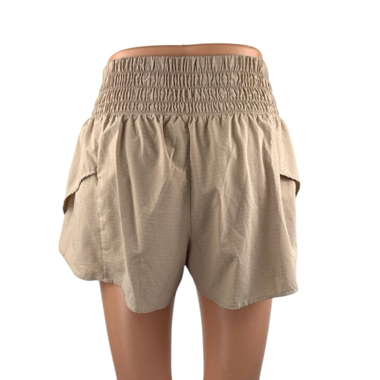 Calia Women's Green Tan Elastic Smocked High Waisted Mini Shorts Set of 2 Size S