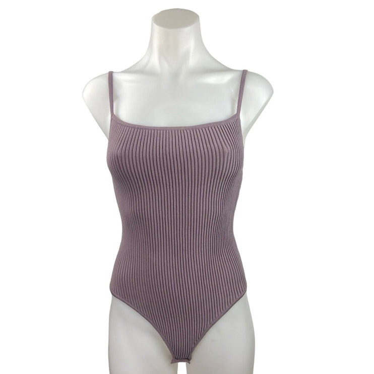 Missguided Re_Styld Mauve Purple Rib Knit Square Neck Spaghetti Strap Bodysuit 2