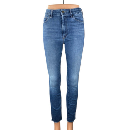Mother Women's Blue High Waisted Medium Wash Raw Hem Skinny Denim Jeans Size 26