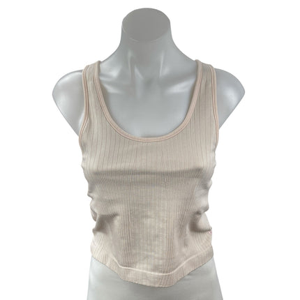 Lululemon Beige Ribbed Knit Scoop Neck Yoga Workout Athletic Tank Top Size 8