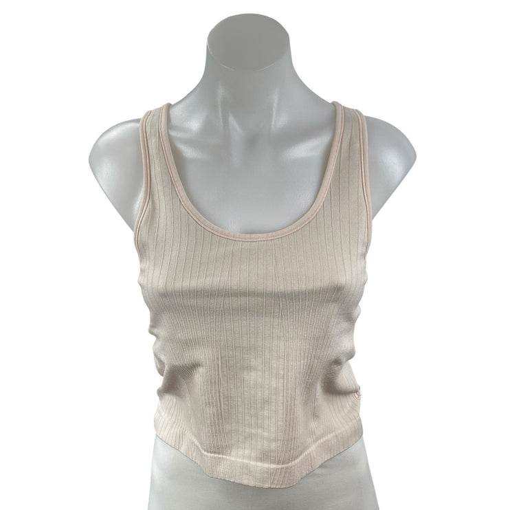 Lululemon Beige Ribbed Knit Scoop Neck Yoga Workout Athletic Tank Top Size 8