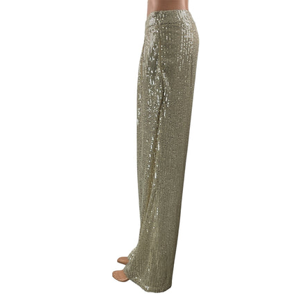 Nasty Gal Silver Champagne High Waisted Sequin Embellished Wide Trouser Pants 2