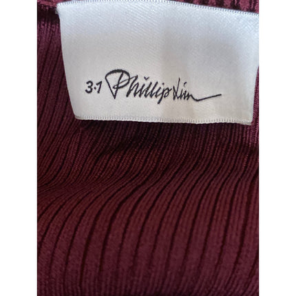 3.1 Phillip Lim Women's Red Ribbed Knit Tie Hem Knot Long Sleeve Crop Top Size S