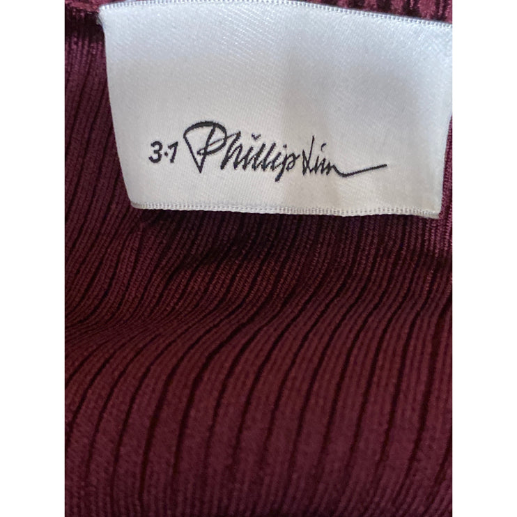 3.1 Phillip Lim Women's Red Ribbed Knit Tie Hem Knot Long Sleeve Crop Top Size S