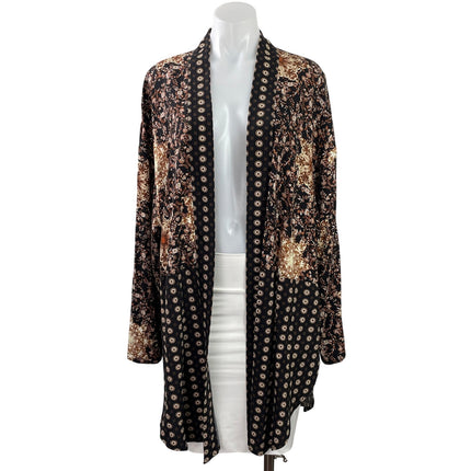 Free People Forget Me Knot Black Long Sleeve Open Boho Kimono Cardigan Size L