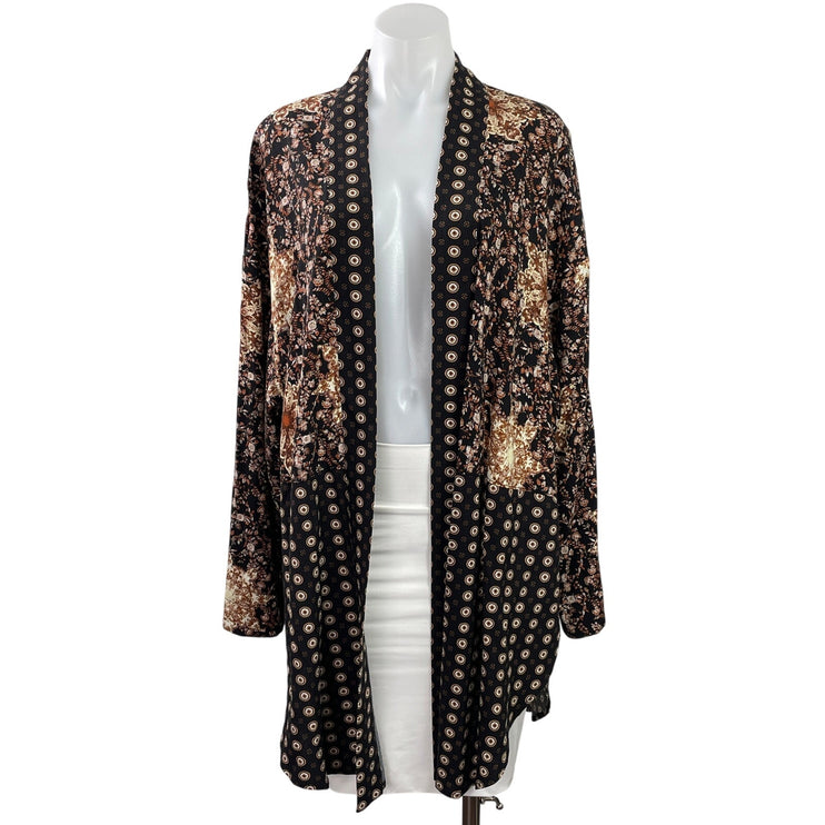 Free People Forget Me Knot Black Long Sleeve Open Boho Kimono Cardigan Size L