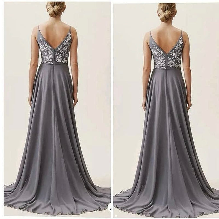 Anthropologie BHLDN Sadia Gray Floral Embroidered Bridesmaid Maxi Dress Size 2