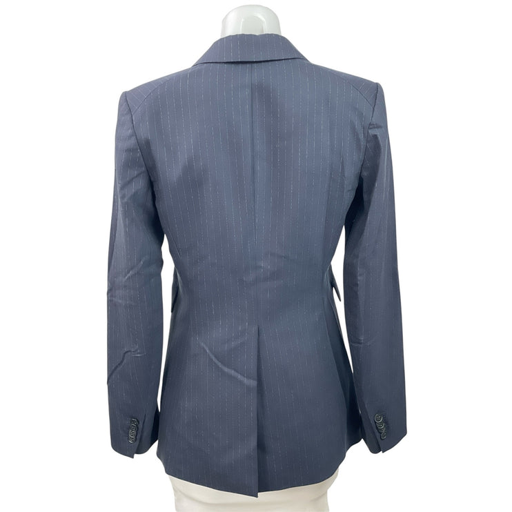 Theory Women's Navy Blue Pinstriped Peak Lapel Blazer Coat Suit Jacket Size 8