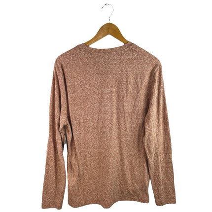 NEW Flag & Anthem Hollis Snowy Brown Stripe Henley Neck Long Sleeve Shirt Top L