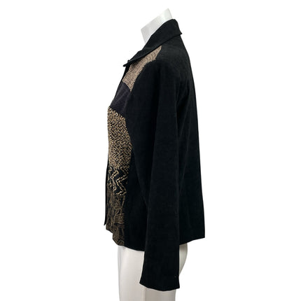 Vintage Liz Baker Y2K Brown Tan Patchwork Faux Suede Button Up Blazer Jacket 6P