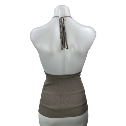 Peter Do Women's Gray Taupe Sleeveless Ribbed Knit Halter Neck Tank Top Size S