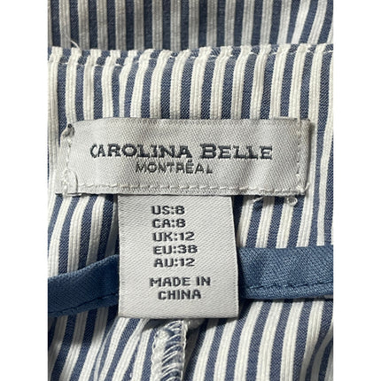 Carolina Belle White Blue Striped High Waisted Straight Trousers Dress Pants 8