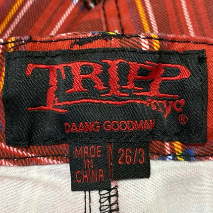 Tripp NYC Chaos Bondage Red Plaid Zipper Straps Skinny Trousers Pants Size 26