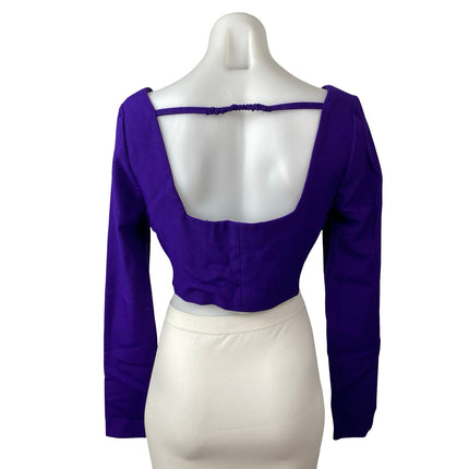 Zara Women's Purple Indigo Long Sleeve Square Neck Backless Crop Top Size M