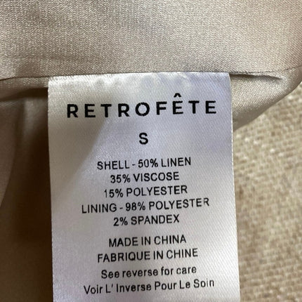 Retrofete Blaine Beige Linen Sleeveless Halter Backless Mini Bodycon Dress Sz S