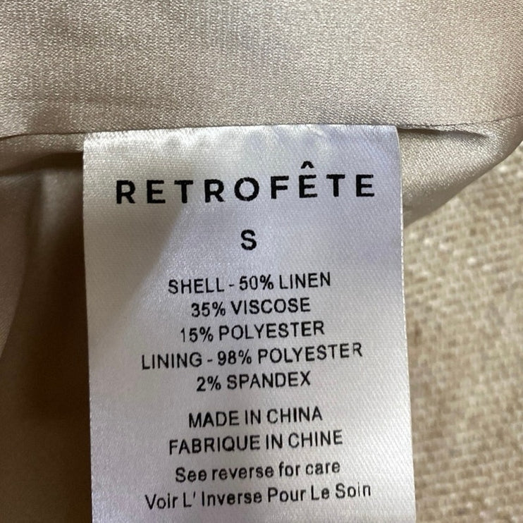 Retrofete Blaine Beige Linen Sleeveless Halter Backless Mini Bodycon Dress Sz S