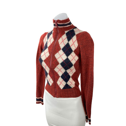 Urban Outfitters BDG Wool Multicolor Argyle Long Sleeve Crop Sweater Top Size S