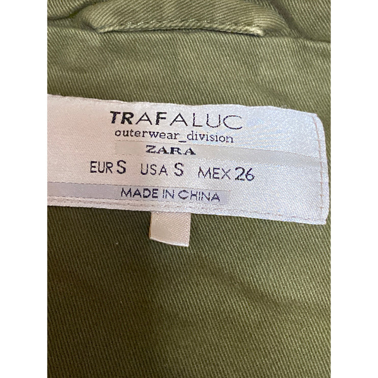 Zara Trafaluc Green Long Sleeve Hoodie Hooded Full ZIp Utility Coat Jacket Sz S