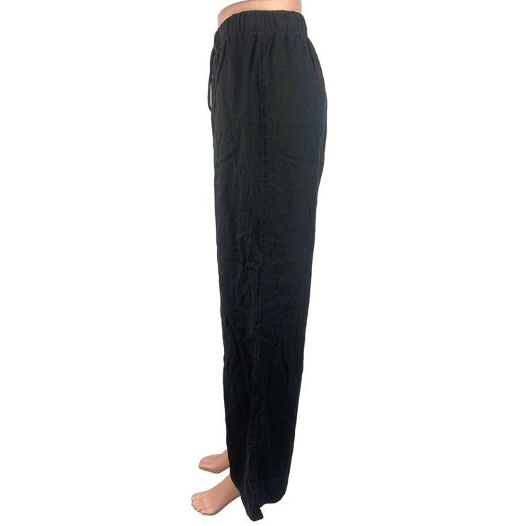 Aritzia Wilfred Black Linen Ankle High Rise Drawstring Wide Leg Pants Size L