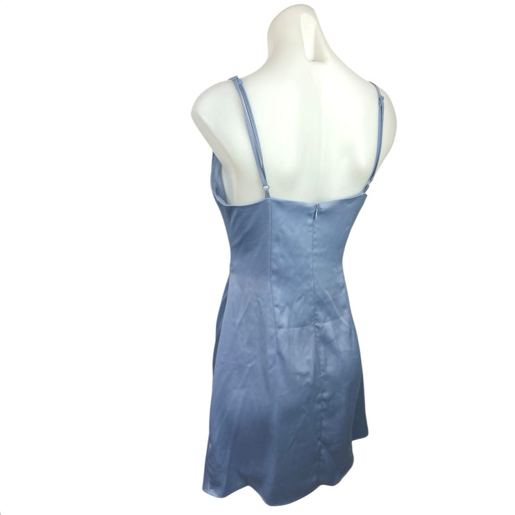 Urban Outfitters Blue Silk Satin Slip Cowl Neck Sleeveless Mini Dress Size M