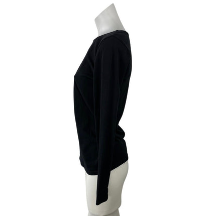 Ann Taylor Black Knit Boat Neck Long Sleeve  Curved Hem Basic Tee T-Shirt Top XS